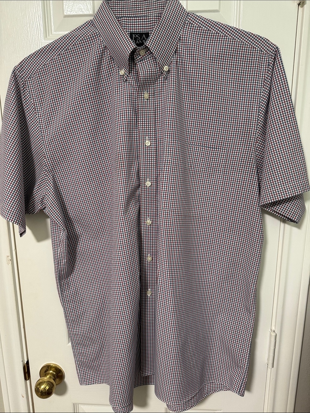 Jos. A. Bank Short-Sleeve Button-Down Check Shirt - Red, Blue & White